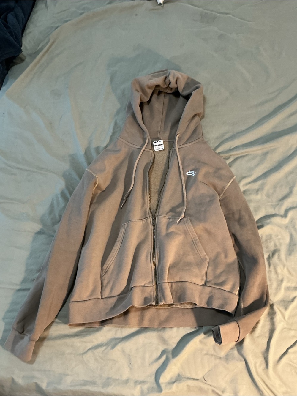 Nike Taupe Zip Hoodie with Small White Swoosh